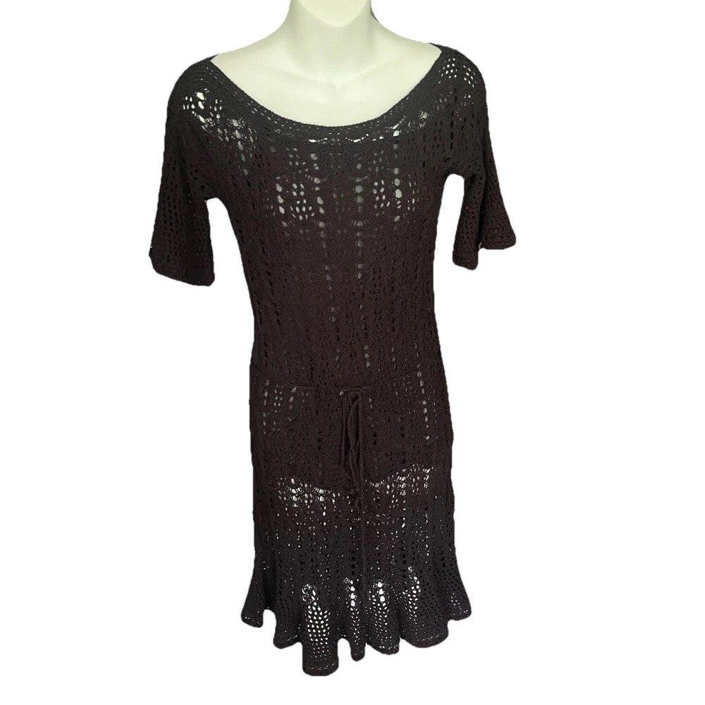 Moda International Black Cotton Crochet Dress Womens Sz S Boho Beach Summer